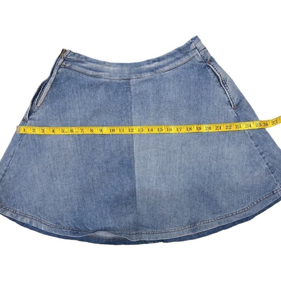 SEE by CHLOE ✘ Vintage Blue Stretch Cotton Denim A-Line Pleat Pocket Mini Skirt - Picture 12 of 14
